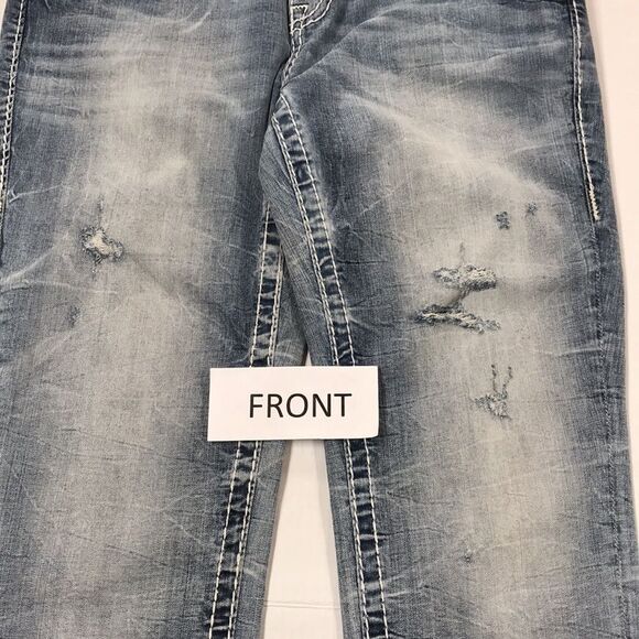 VIGOSS The Chelsea Denim CAPRI Skimmer Sz 5/6 Distressed Embellished Crop Jeans - Picture 5 of 15